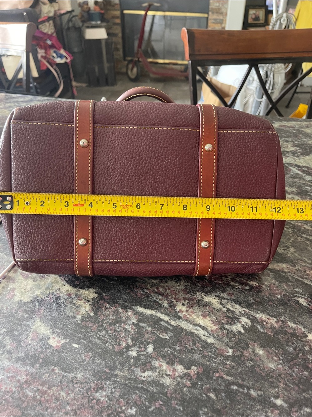 Dooney & Bourke Wine Pebbled Leather Satchel with Brown Trim - Picture 8 of 16
